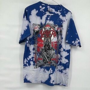 Slayer NWOT blue white bleach dyed short sleeve tee shirt